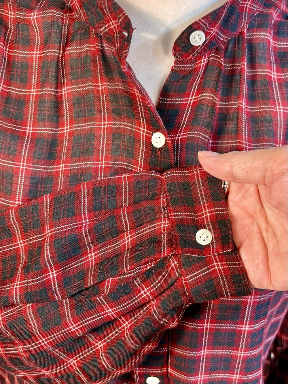 💥DÔEN Breena Top Rouge Countryside Plaid Gathered Blouse Red Black Sz S🧡